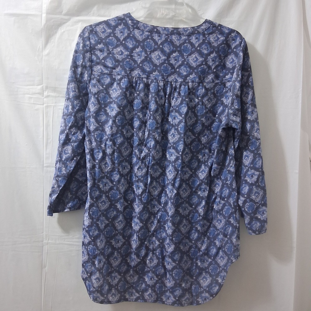 Kim‎ Rogers Blue Paisley Print Roll Tab Sleeve Small Casual Blouse Top - Picture 3 of 7